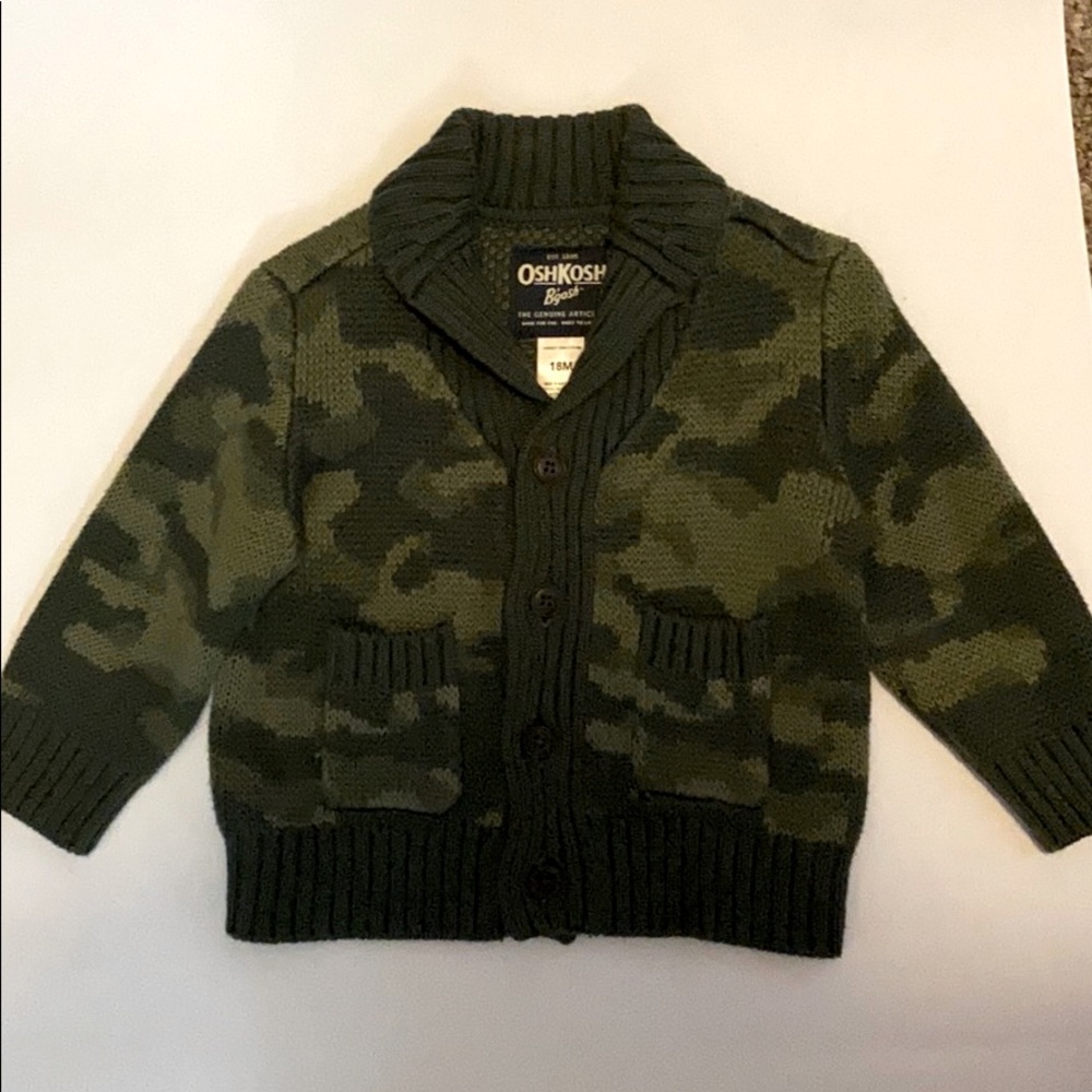 Osh Kosh B’gosh camo sweater.